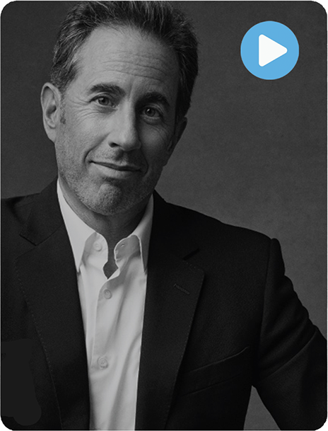 Black and white photo of Jerry Seinfeld looking at the camera Going Out