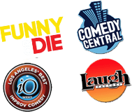 Funny or Die logo Comedy Central logo Los Angeles' Best Improv logo Laugh Factory logo