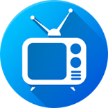 cartoon white television in blue circle