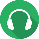 Cartoon white headphones in green circle